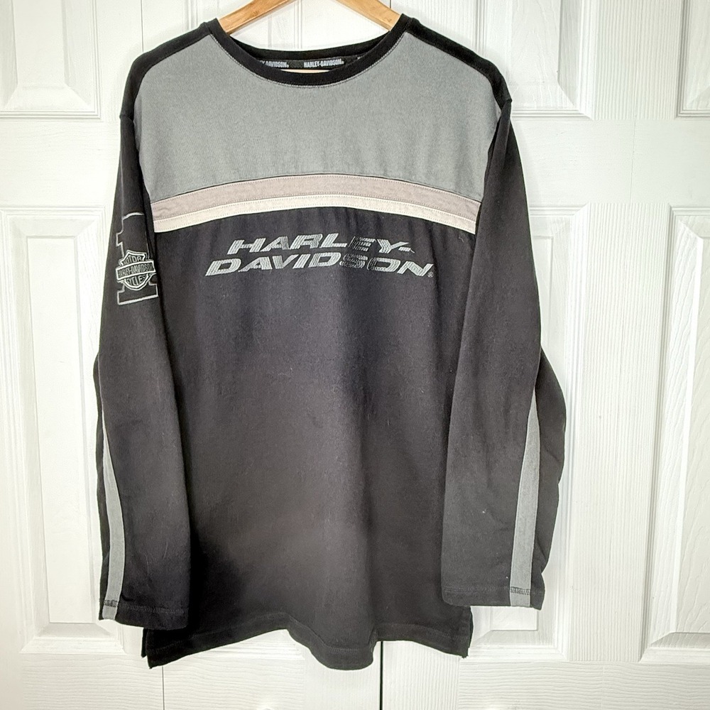 Vtg Harley Davidson Sweatshirt Mens Large Black Grey Colorblock Pullover‎ Heavy